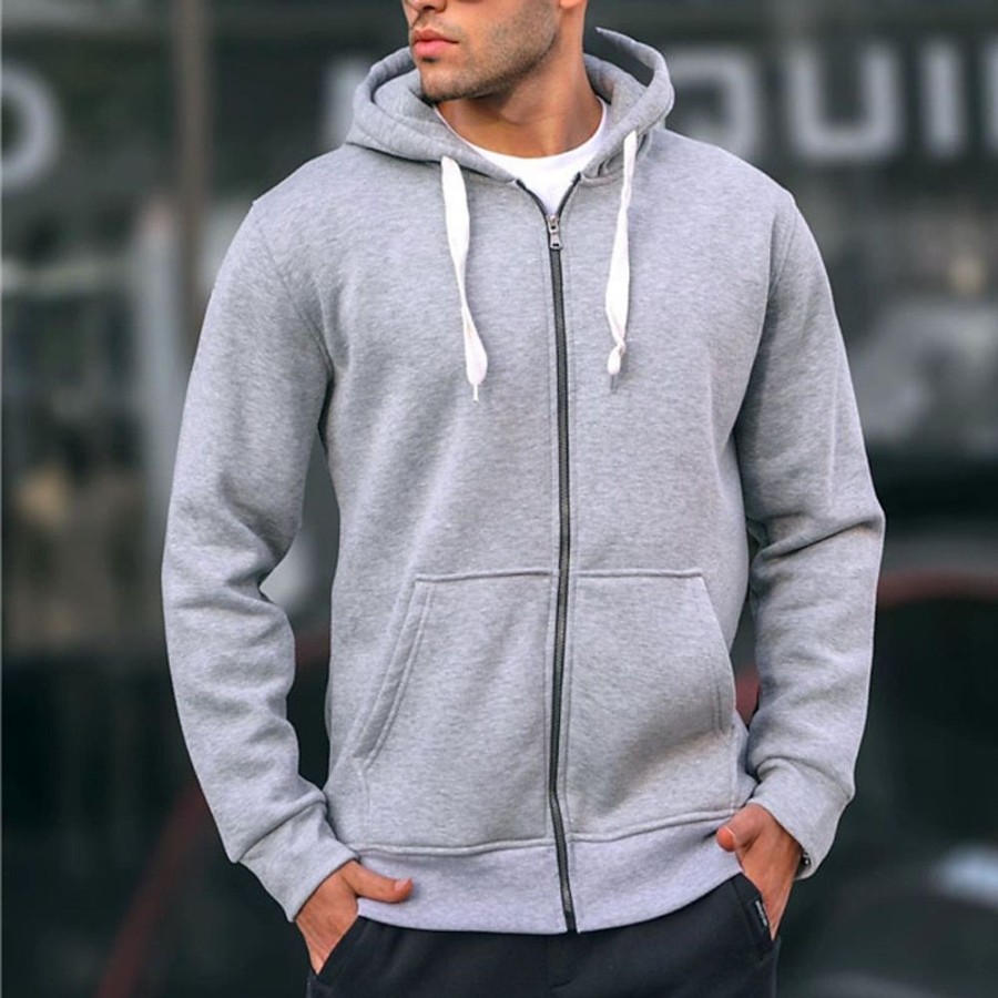 Sweats A Capuche Et Sweat-Shirts LITB | Homme Sweat A Capuche Sweat A Capuche Zippe Veste Capuche Plein Sport & Loisir Du Quotidien Vacances Vetement De Rue Frais Decontractees Printemps & Automne Vetement