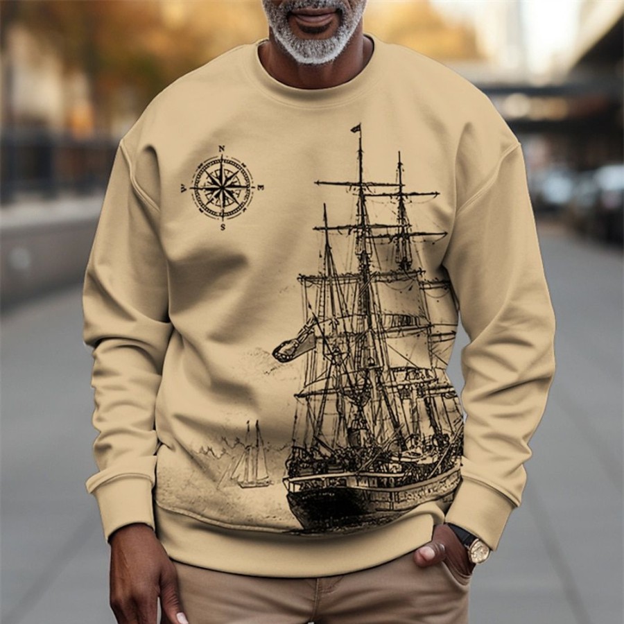 Sweats A Capuche Et Sweat-Shirts LITB | Graphic Bateau Homme Mode 3D Effet Sweat A Capuche Vacances Sortie Vetement De Rue Sweats Col Ras Du Cou Imprimer Printemps & Automne Designer Sweat A Capuche