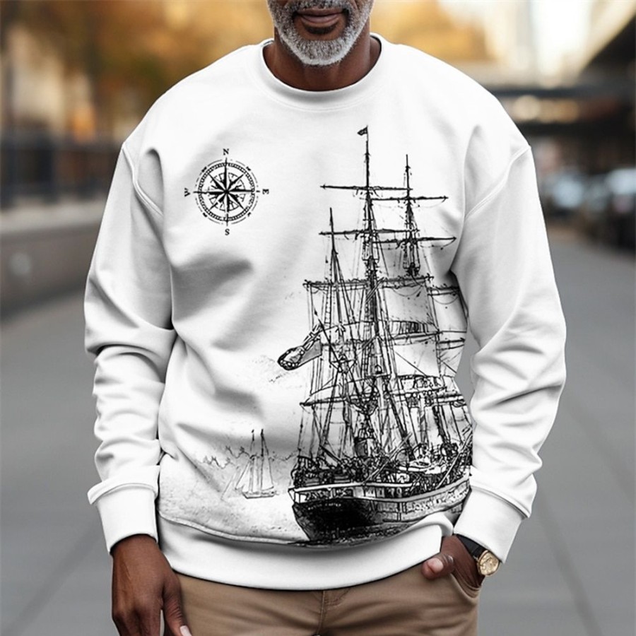 Sweats A Capuche Et Sweat-Shirts LITB | Graphic Bateau Homme Mode 3D Effet Sweat A Capuche Vacances Sortie Vetement De Rue Sweats Col Ras Du Cou Imprimer Printemps & Automne Designer Sweat A Capuche