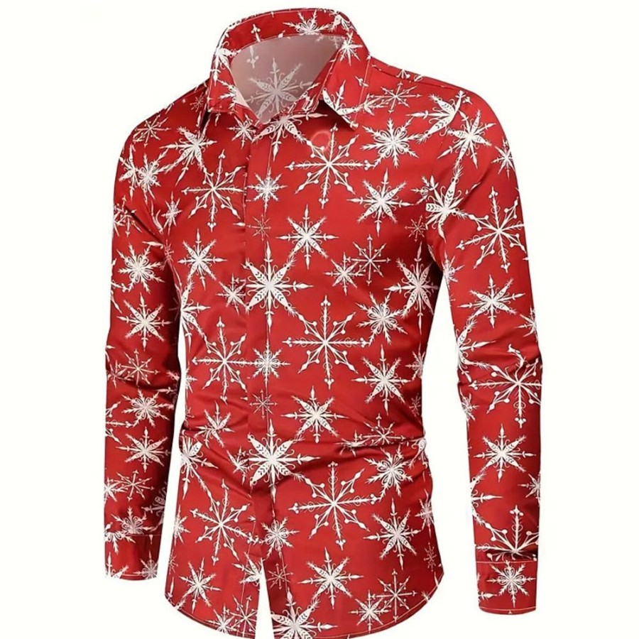 Chemises Pour Hommes LITB | Chemise Decontractee Pour Homme En Forme De Flocon De Neige, Tenue Quotidienne, Sortie, Automne& Chemise D Hiver A Manches Longues S, M, L Chemise En Tissu Extensible Dans 4 Directions Rouge Fonce