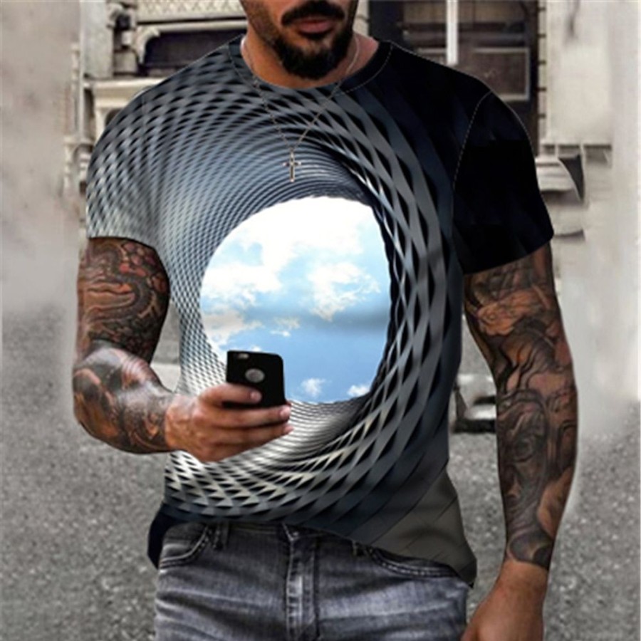 T-Shirts Et Debardeurs Pour Hommes LITB | Homme T Shirt Tee 3D Print Des Nuages Col Rond 3D Effet Exterieur Plein Air Manche Courte Imprimer Vetement Tenue Sportif Mode Design Vetement De Sport / Ete / Ete