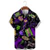 Chemises Pour Hommes LITB | Masque De Carnaval Abstrait Chemise Pour Hommes Vetements Quotidiens Sortir Week-End Automne / Automne Couverture Manches Courtes S, M, L Chemise En Tissu Extensible Dans 4 Directions Violet