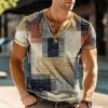 T-Shirts Et Debardeurs Pour Hommes LITB | Homme Chemise Henley Shirt Graphic Plaid Bloc De Couleur Henley Vetement Tenue 3D Effet Exterieur Du Quotidien Manche Courte Bouton Bas Imprimer Mode Design Confortable