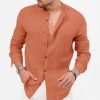 Boutique De Linge LITB | Homme Chemise Lin Chemise Boutonnee Chemise Decontractee Chemisette Chemise D Ete Manche Longue Plein Col Printemps Ete Casual Du Quotidien Vetement Tenue