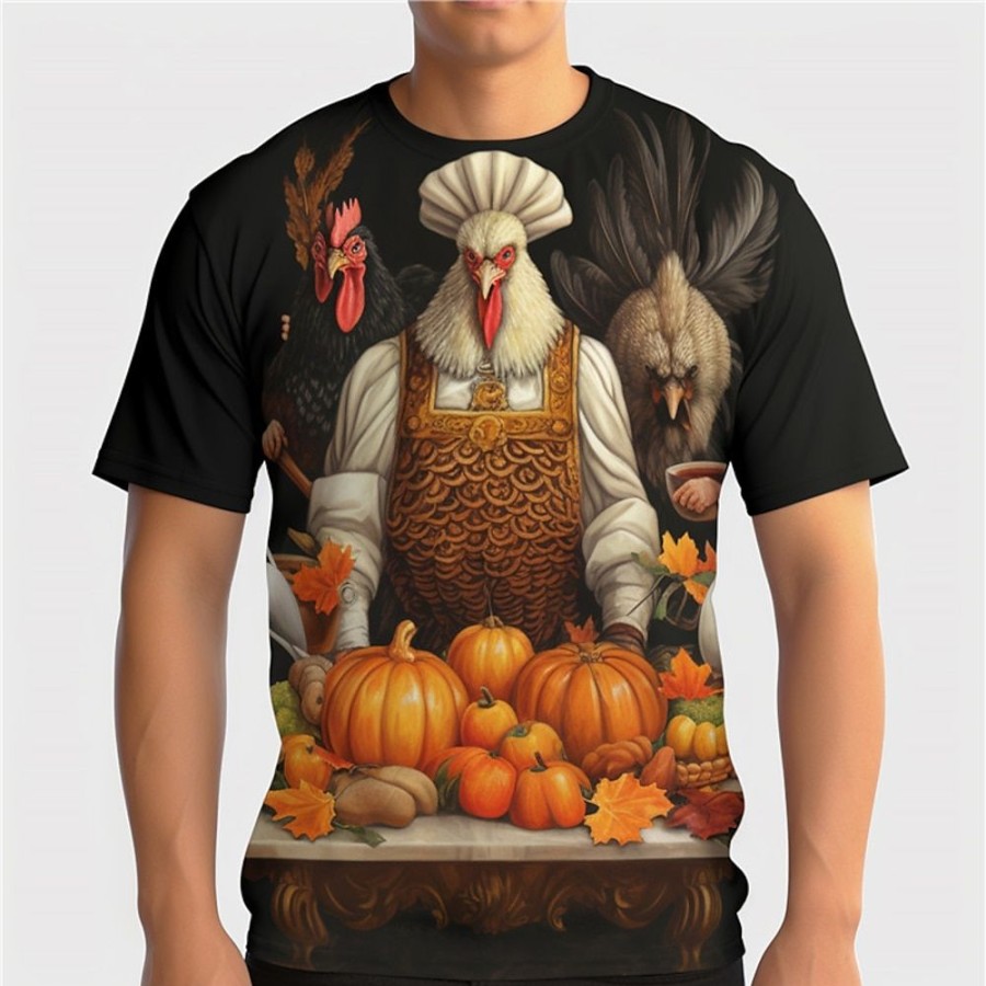 T-Shirts Et Debardeurs Pour Hommes LITB | Graphic Animal Potiron Du Quotidien Design Retro Vintage Homme 3D Effet T Shirt Tee Sport Exterieur Vacances Sortie Halloween T-Shirt Manche Courte Col Ras Du Cou Chemise Automne Printemps Ete Noir