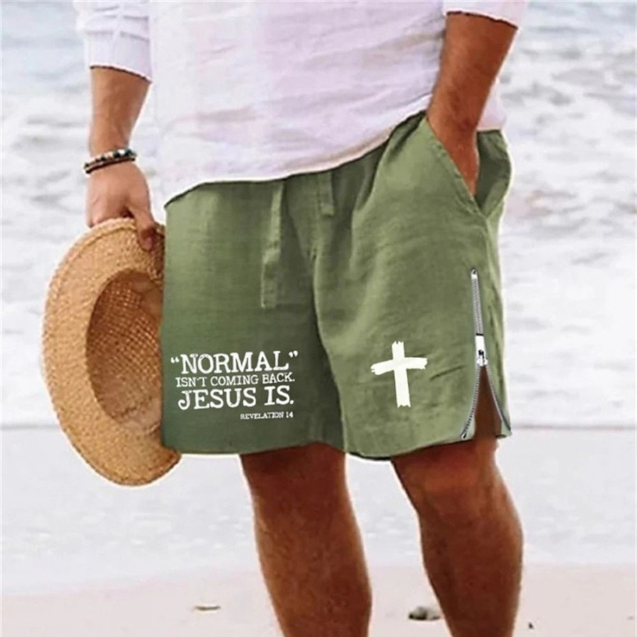 Bas Pour Hommes LITB | Homme Short Short D Ete Short De Plage Imprimer Zippe Cordon Lettre Croix Confort Respirable Court Du Quotidien Vacances Sortie Melange De Coton Hawaien Decontractees