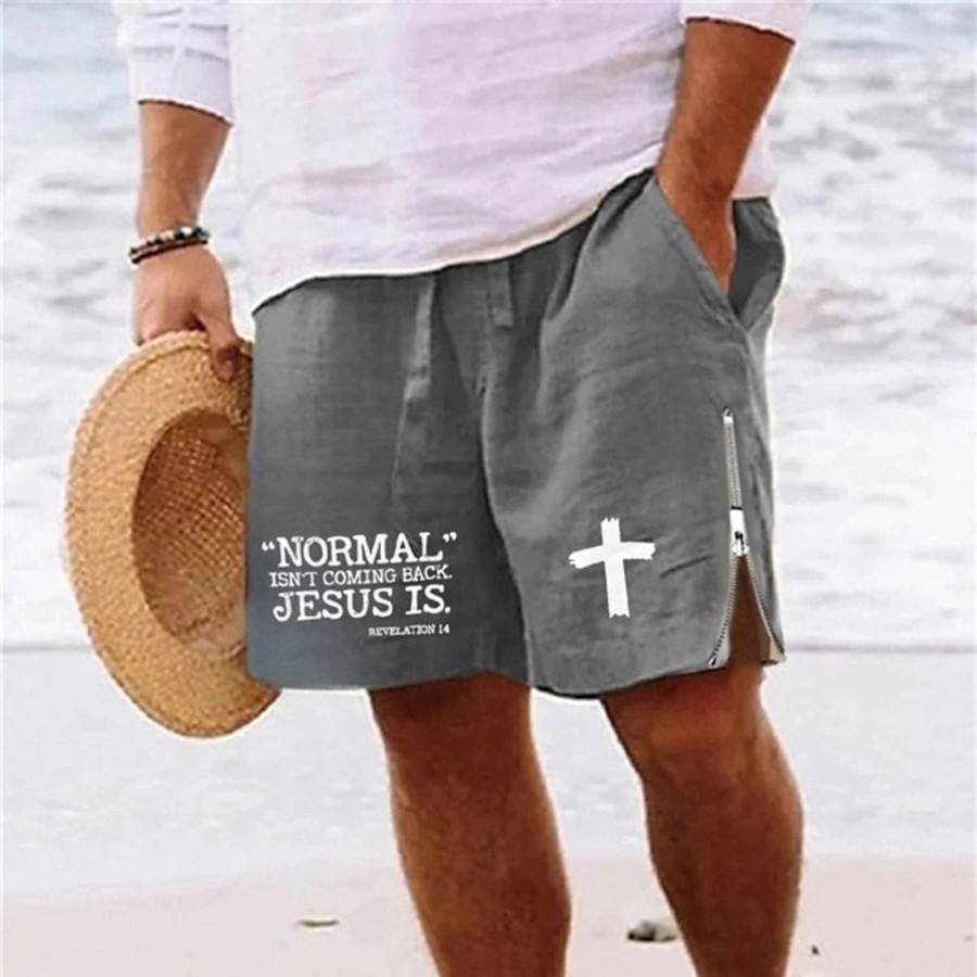 Bas Pour Hommes LITB | Homme Short Short D Ete Short De Plage Imprimer Zippe Cordon Lettre Croix Confort Respirable Court Du Quotidien Vacances Sortie Melange De Coton Hawaien Decontractees