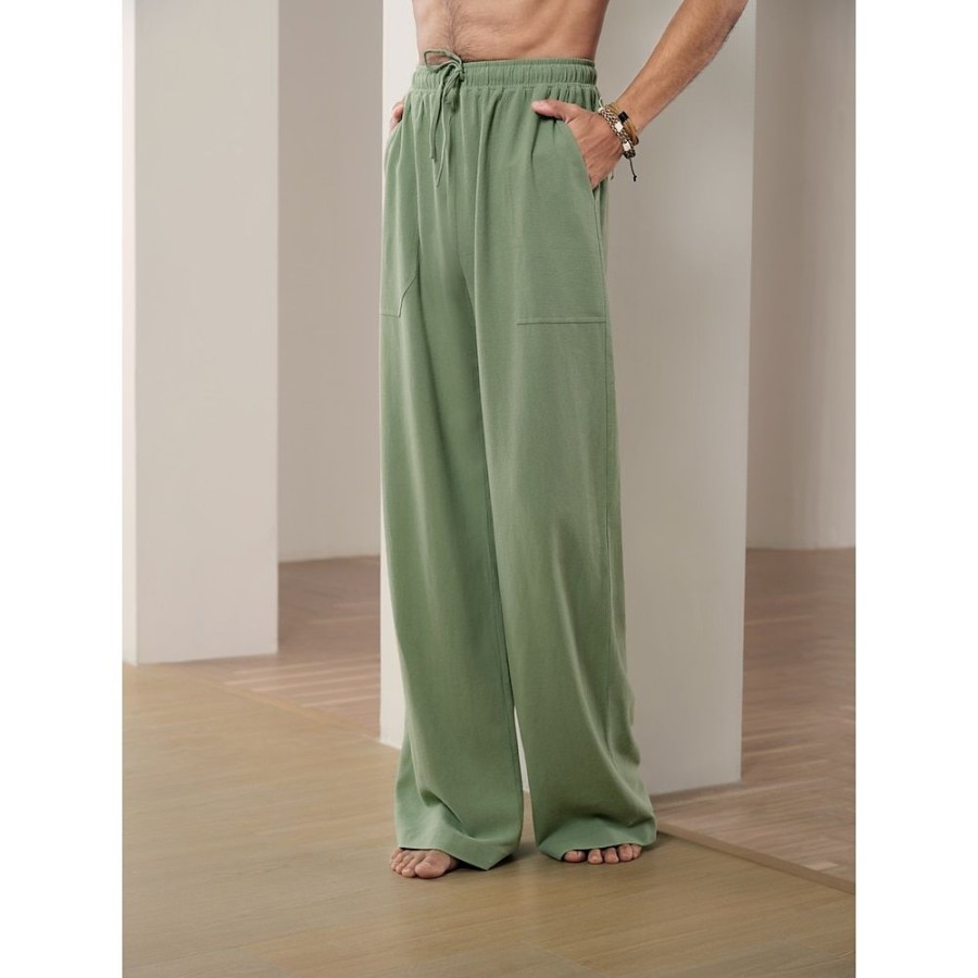 Boutique De Linge LITB | 40% Lin Homme Pantalon En Lin Pantalon Bouffant Pantalon De Plage Conception De Cordon Elastique Poche Avant Couleur Unie Confort Doux Yoga Du Quotidien Mode Vetement De Rue