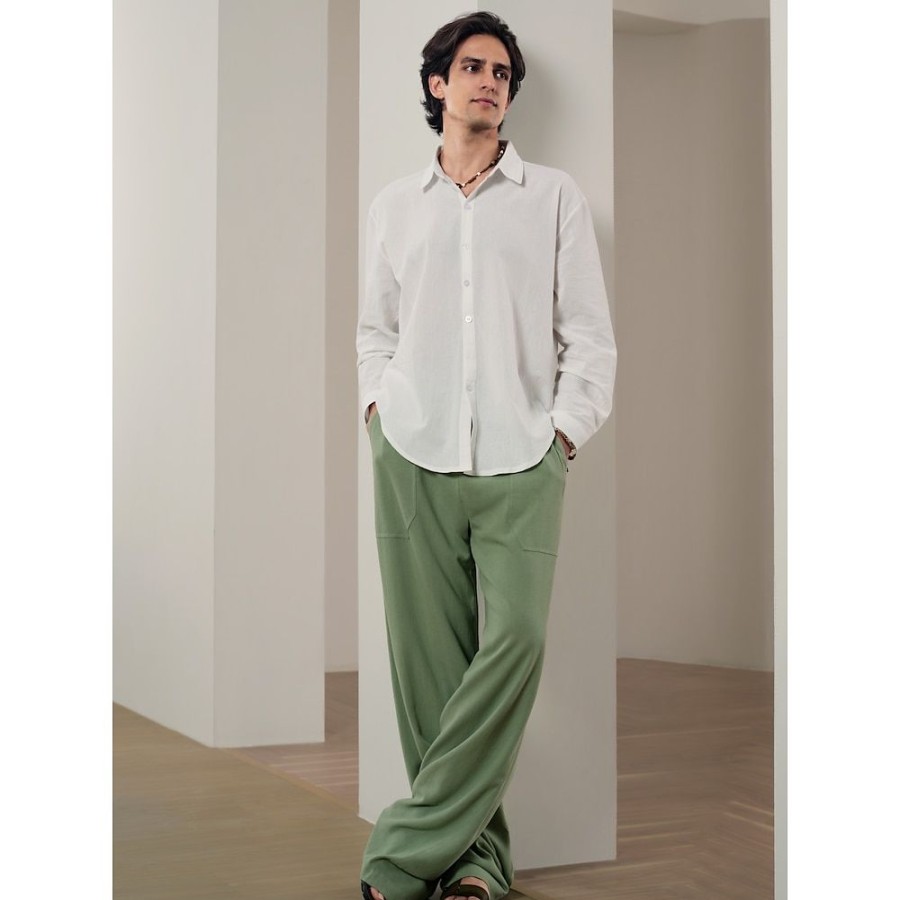 Boutique De Linge LITB | 40% Lin Homme Pantalon En Lin Pantalon Bouffant Pantalon De Plage Conception De Cordon Elastique Poche Avant Couleur Unie Confort Doux Yoga Du Quotidien Mode Vetement De Rue