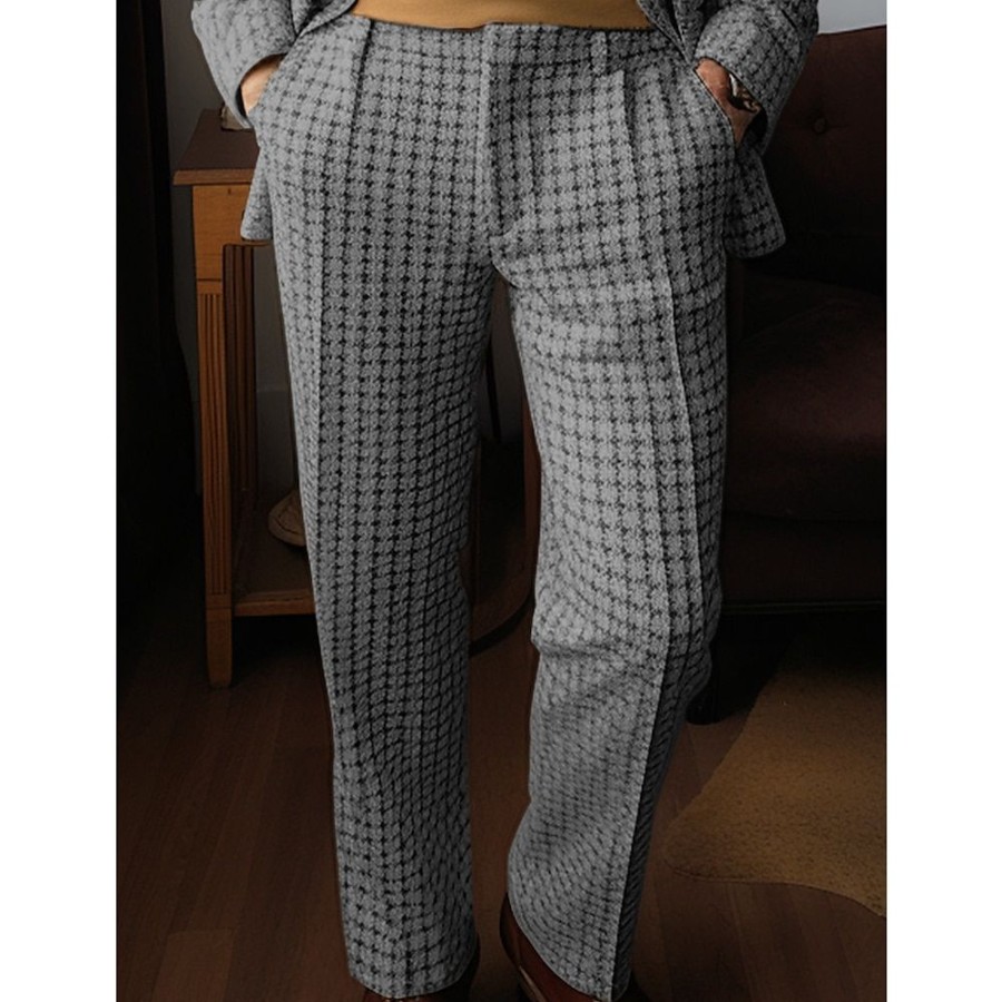 Bas Pour Hommes LITB | Homme Pantalon De Costume Pantalon Pantalon De Costume Poche Avant Jambe Droite Plaid Confort Entreprise Du Quotidien Vacances Mode Chic Et Moderne