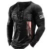 T-Shirts Et Debardeurs Pour Hommes LITB | Homme T Shirt Tee Tee Graphic Drapeau National Col Vetement Tenue 3D Effet Casual Du Quotidien Manche Longue Lacet Imprimer Mode Design Confortable