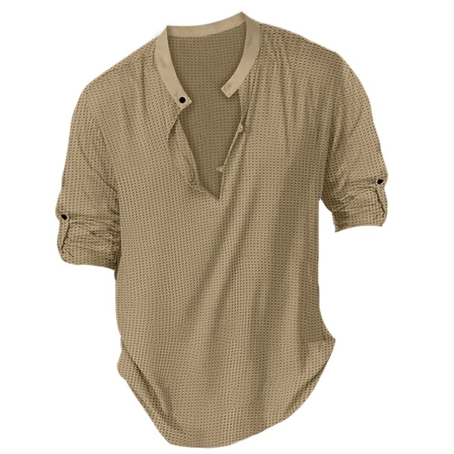 T-Shirts Et Debardeurs Pour Hommes LITB | Homme Chemise Henley Gaufree Chemise Henley Shirt T-Shirt Plein Henley Plein Air Vacances Manches Courtes Vetement Tenue Mode Design Basique