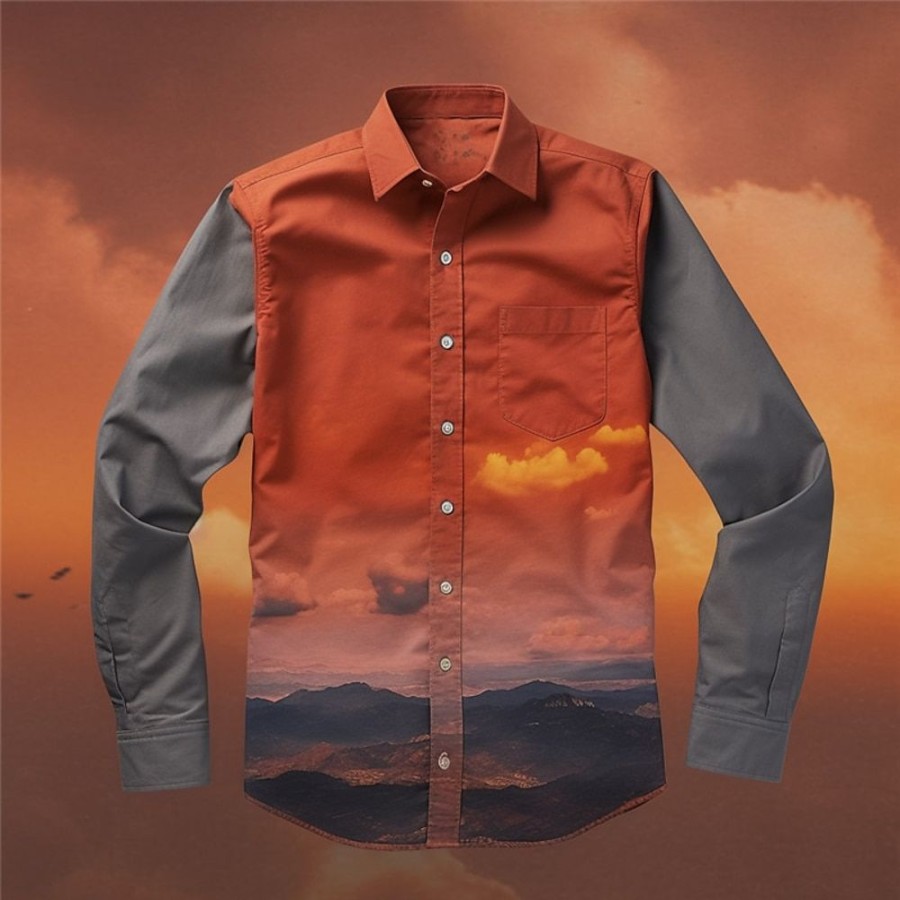 Chemises Pour Hommes LITB | Paysage Coucher Du Soleil Decontractees Homme Chemise Exterieur Plein Air Casual Quotidien Automne Hiver Col Rabattu Manche Longue S M L Chemise