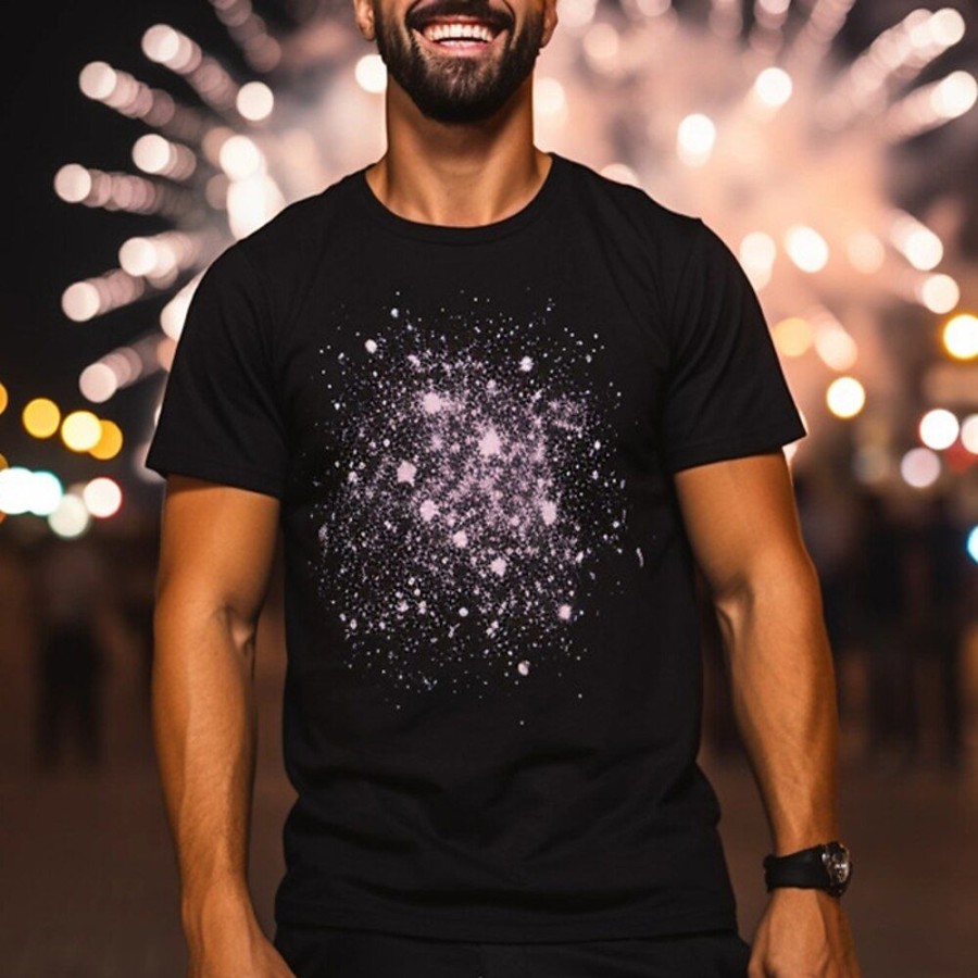 T-Shirts Et Debardeurs Pour Hommes LITB | Feu D Artifice T Shirt Tee Homme Graphique Melange De Coton Chemise Sportif Classique Chemise Manche Courte T-Shirt Confortable Sport Exterieur Vacances Ete Vetements De Createurs De Mode S M L Noir