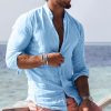 Boutique De Linge LITB | Homme Chemise Lin Chemise Decontractee Chemisette Chemise D Ete Chemise De Plage Manche Longue Plein Mao Printemps Ete Hawaien Vacances Vetement Tenue Basique