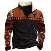 Sweats A Capuche Et Sweat-Shirts LITB | Homme Sweat Zippe Sweat Demi Fermeture Eclair Graphic Tribal Imprimer Sport & Loisir Casual Du Quotidien 3D Effet Polaire Vetement De Rue Design Polaire Fine Automne Hiver Vetement Tenue Pulls Orange