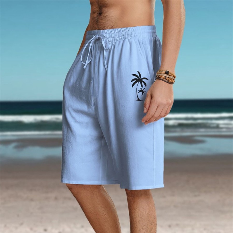 Bas Pour Hommes LITB | Homme Short Short D Ete Short De Plage Imprimer Cordon Taille Elastique Cocotier Confort Respirable Court Exterieur Vacances Sortie Melange De Coton Hawaien Decontractees