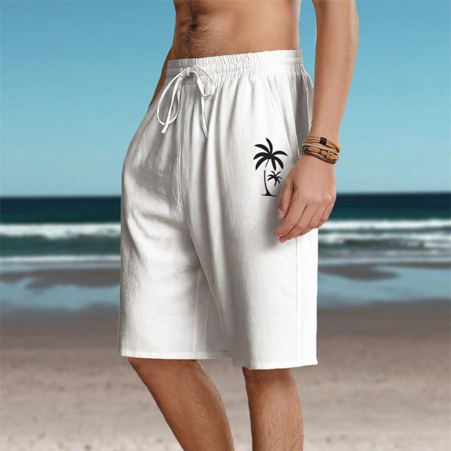 Bas Pour Hommes LITB | Homme Short Short D Ete Short De Plage Imprimer Cordon Taille Elastique Cocotier Confort Respirable Court Exterieur Vacances Sortie Melange De Coton Hawaien Decontractees