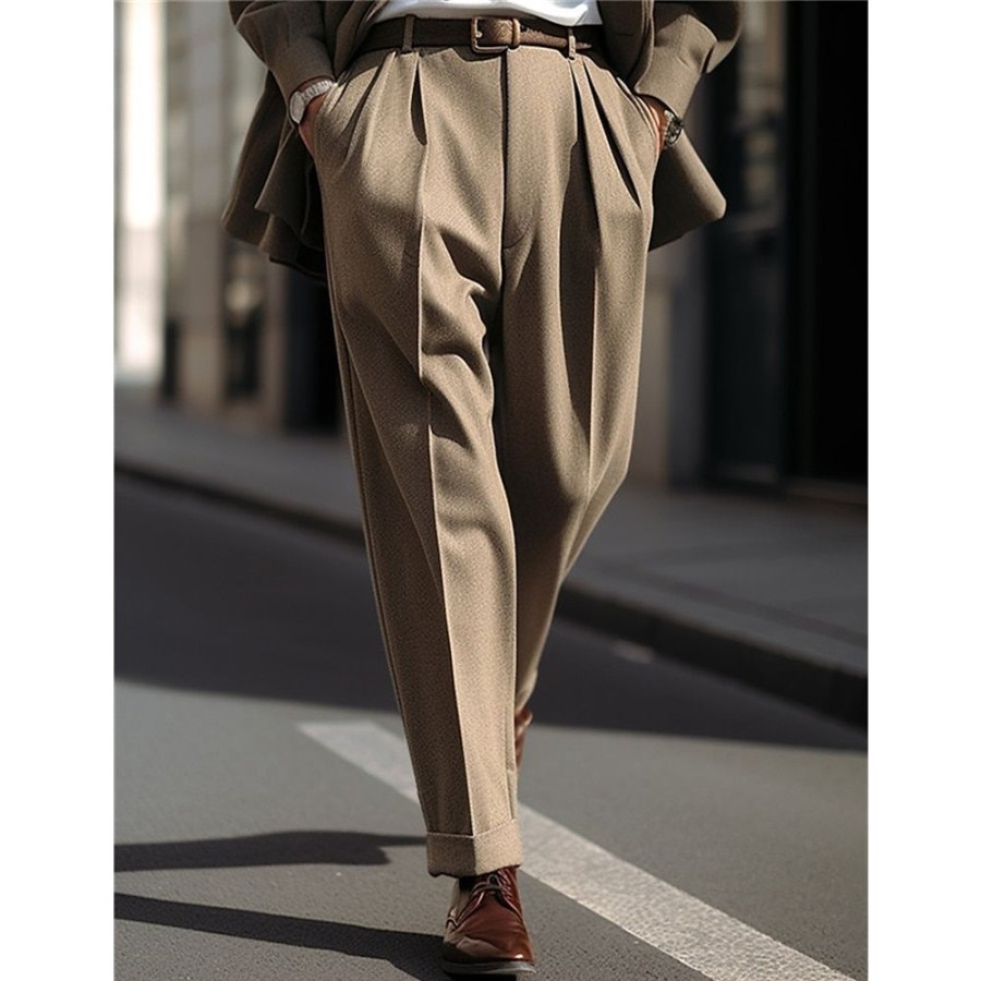 Bas Pour Hommes LITB | Homme Pantalon De Costume Pantalon Pantalon De Costume Pantalon En Tweed Poche Avant Jambe Droite Plein Confort Entreprise Du Quotidien Vacances Mode Chic Et Moderne