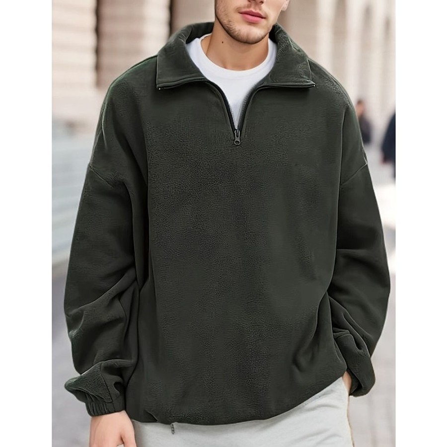 Sweats A Capuche Et Sweat-Shirts LITB | Homme Sweat Shirt Laine Polaire Sweat-Shirt Quart De Fermeture Eclair Demi Fermeture Eclair Plein Sport & Loisir Du Quotidien Vacances Vetement De Rue Decontractees Polaire Fine Automne Vert Fonce