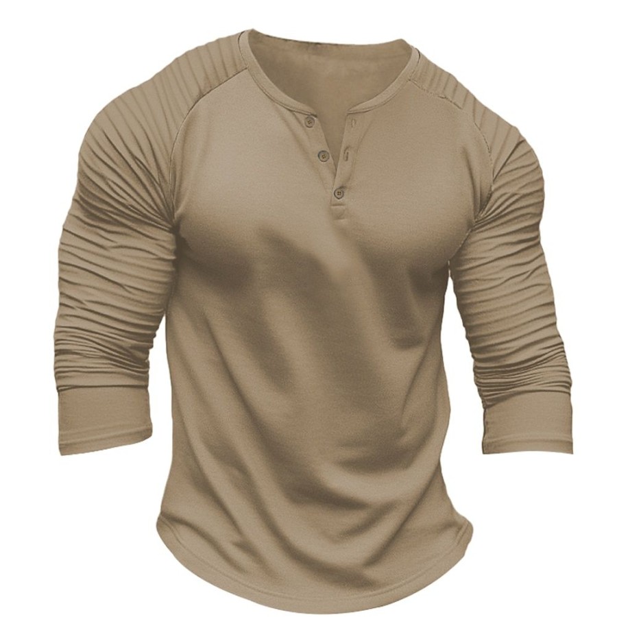 T-Shirts Et Debardeurs Pour Hommes LITB | Homme T Shirt Tee Chemise Henley Shirt T-Shirt Chemise A Manches Longues Plein Mince Plisse Henley Plein Air Vacances Manche Longue Vetement Tenue Mode Design Basique