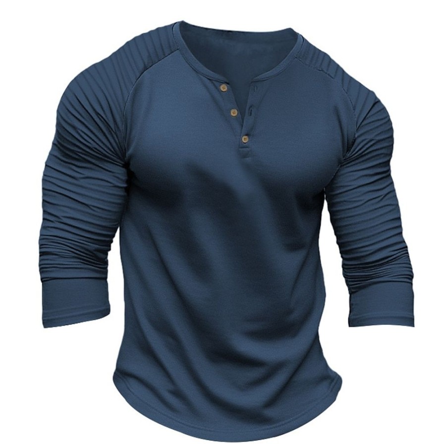 T-Shirts Et Debardeurs Pour Hommes LITB | Homme T Shirt Tee Chemise Henley Shirt T-Shirt Chemise A Manches Longues Plein Mince Plisse Henley Plein Air Vacances Manche Longue Vetement Tenue Mode Design Basique