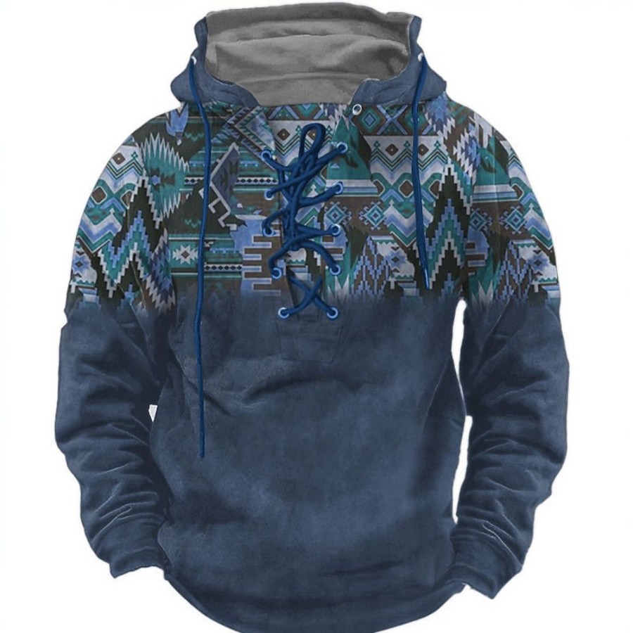 Sweats A Capuche Et Sweat-Shirts LITB | Bloc De Couleur Tribal Homme Du Quotidien 3D Effet Sweat A Capuche Vacances Sortie Vetement De Rue Sweats A Capuche Manche Longue Capuche Imprimer Lacet Printemps & Automne Designer Sweat