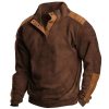 Sweats A Capuche Et Sweat-Shirts LITB | Homme Sweat Shirt Col Mao Bloc De Couleur Patchwork Zippe Sport & Loisir Du Quotidien Vacances Retro Vintage Vetement De Rue Basique Printemps & Automne Vetement Tenue Pulls Capuche Pulls Marron