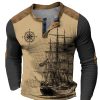 T-Shirts Et Debardeurs Pour Hommes LITB | Bateau Nautique Boussole Design Retro Vintage Decontractees Homme 3D Effet Chemise Henley Shirt T-Shirt Gaufre Sport Exterieur Vacances Festival T-Shirt Clair Manche Longue Henley