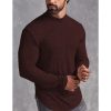 T-Shirts Et Debardeurs Pour Hommes LITB | Homme T Shirt Tee T-Shirt En Tricot T-Shirt Chemise A Manches Longues Plein Bande De Fosse Mao Plein Air Vacances Manche Longue Tricote Vetement Tenue Mode Design Basique Marron