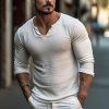 T-Shirts Et Debardeurs Pour Hommes LITB | Homme T Shirt Tee T-Shirt Chemise A Manches Longues Plein Col V Plein Air Vacances Manche Longue Vetement Tenue Mode Design Basique Blanche