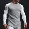 T-Shirts Et Debardeurs Pour Hommes LITB | Homme T Shirt Tee Chemise Gaufree T-Shirt Chemise A Manches Longues Bloc De Couleur Col V Plein Air Vacances Manche Longue Patchwork Vetement Tenue Mode Design Basique