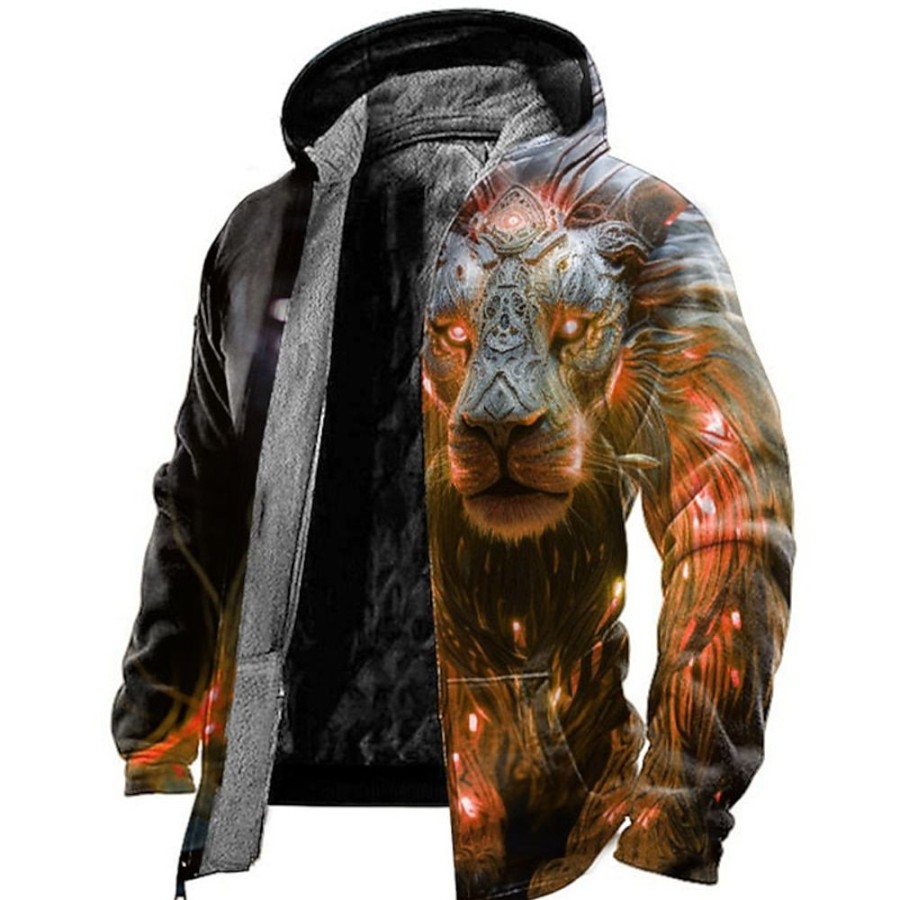 Sweats A Capuche Et Sweat-Shirts LITB | Animal Lion Homme Du Quotidien 3D Effet Sweat A Capuche Zippe Vacances Sortie Sweats A Capuche Manche Longue Capuche Toison Hiver Designer Sweat A Capuche