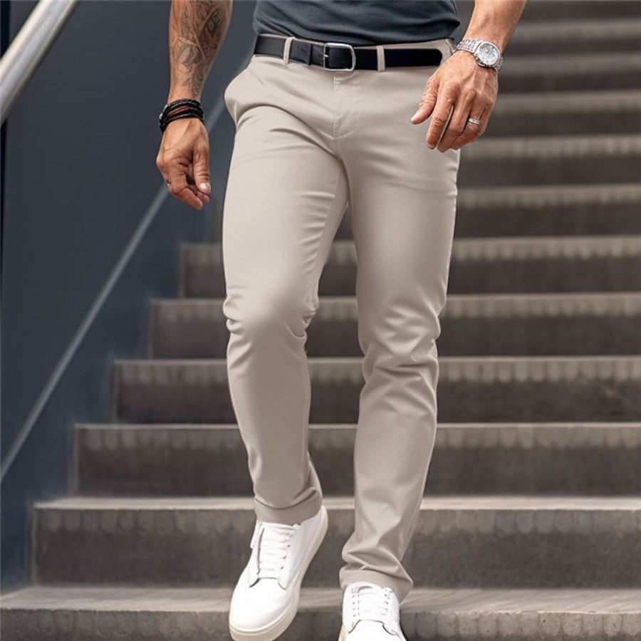 Bas Pour Hommes LITB | Homme Pantalon Chino Pantalon Ete Pantalons Decontractes Poche Avant Plein Confort Respirable Casual Du Quotidien Vacances Melange De Coton Mode Basique