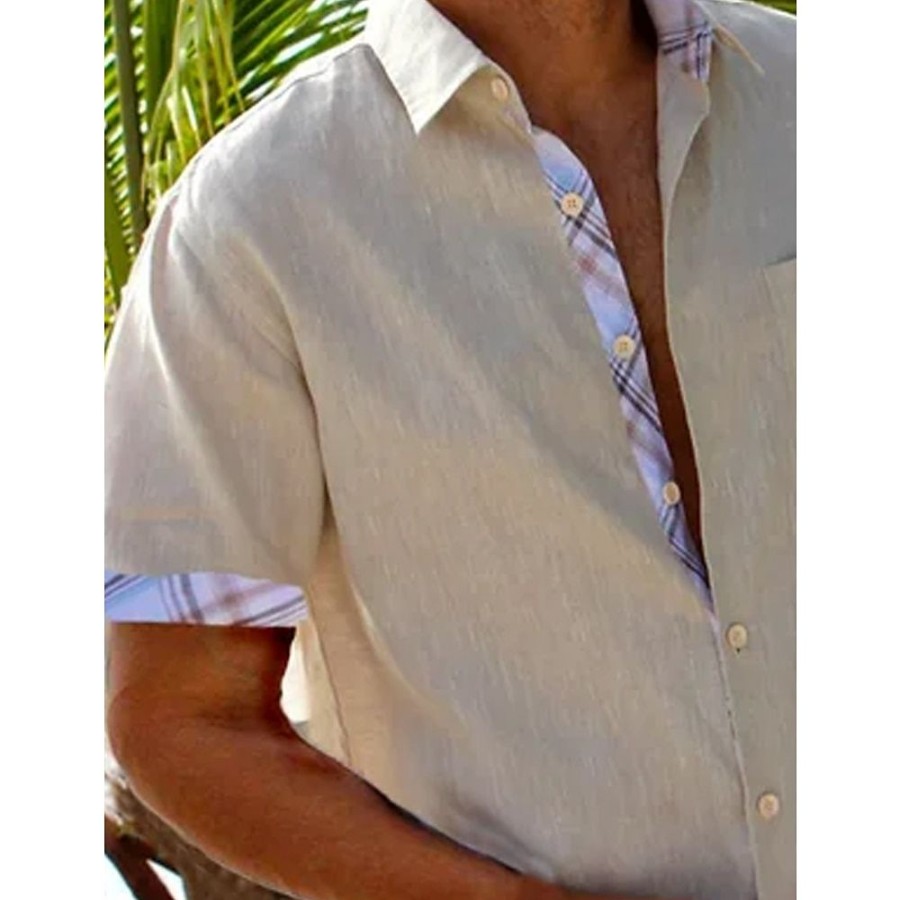 Chemises Pour Hommes LITB | Homme Chemise Lin Chemise Decontractee Chemisette Chemise D Ete Chemise De Plage Manche Courte Plein Revers Printemps Ete Hawaien Vacances Vetement Tenue Poche Avant