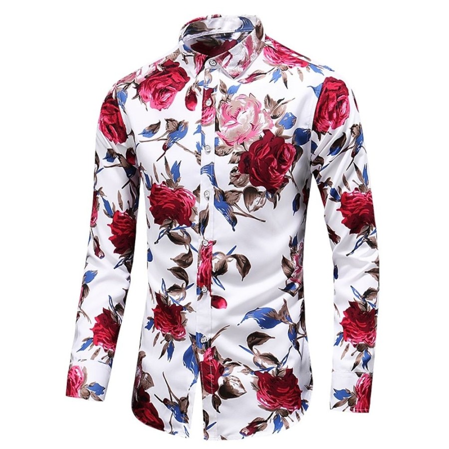 Chemises Pour Hommes LITB | Homme Chemise Floral Col + Blanc Grande Taille Plein Air Du Quotidien Manche Longue Imprimer Vetement Tenue Basique Retro Vintage Design Decontractees