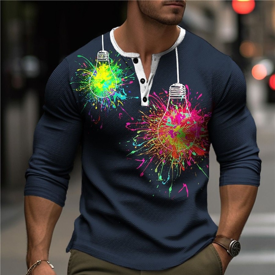 T-Shirts Et Debardeurs Pour Hommes LITB | Graphic Ampoule Mode Du Quotidien Decontractees Homme 3D Effet Chemise Henley Shirt Casual Vacances Sortie T-Shirt Manche Longue Henley Chemise Printemps & Automne Vetement Tenue