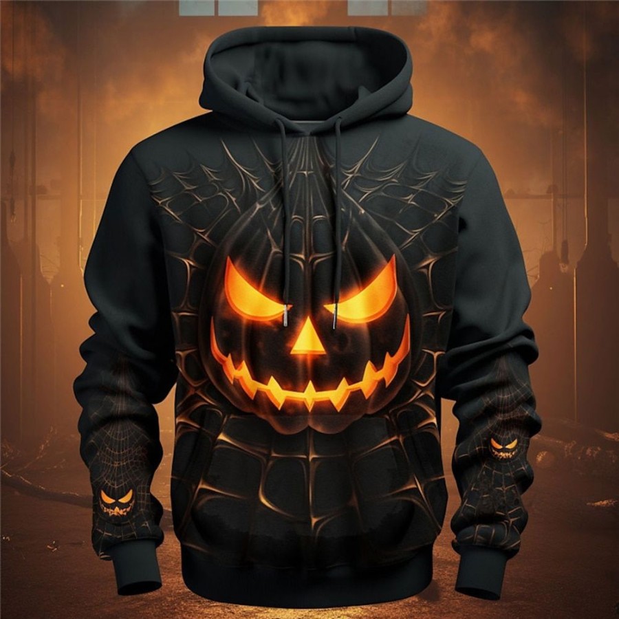 Sweats A Capuche Et Sweat-Shirts LITB | Potiron Imprimes Photos Homme Du Quotidien 3D Effet Sweat A Capuche Halloween Vacances Sortie Sweats A Capuche Impression Personnalisee Manche Longue Capuche Imprimer Printemps & Automne Designer