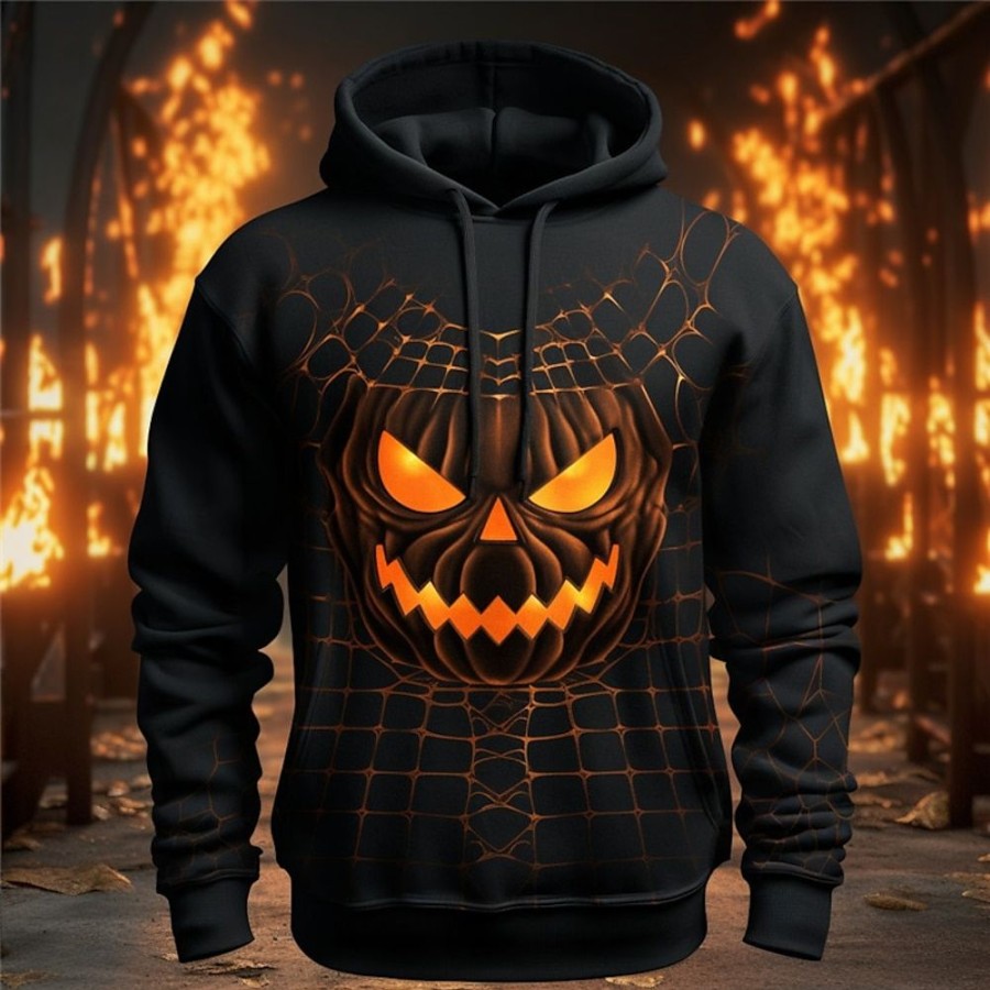 Sweats A Capuche Et Sweat-Shirts LITB | Potiron Imprimes Photos Homme Du Quotidien 3D Effet Sweat A Capuche Halloween Vacances Sortie Sweats A Capuche Impression Personnalisee Manche Longue Capuche Imprimer Printemps & Automne Designer