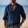 Boutique De Linge LITB | Homme Chemise Chemise Lin Chemise Boutonnee Chemisette Chemise D Ete Chemise De Plage Manche Longue Plein Col Rabattu Printemps Ete Casual Du Quotidien Vetement Tenue