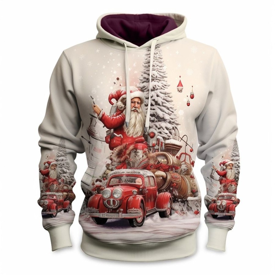 Sweats A Capuche Et Sweat-Shirts LITB | Graphic Noel Homme Mode 3D Effet Sweat A Capuche Sport Exterieur Vacances Vetement De Rue Sweats A Capuche Claire Manche Longue Capuche Imprimer Poche Avant Printemps & Automne