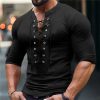 T-Shirts Et Debardeurs Pour Hommes LITB | Homme Chemise Henley Shirt T-Shirt Chemise A Manches Longues Plein Henley Plein Air Vacances Manche Longue Lacet Vetement Tenue Mode Design Basique