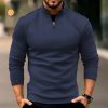 T-Shirts Et Debardeurs Pour Hommes LITB | Homme T Shirt Tee T-Shirt Chemise A Manches Longues Plein Quarter Zip Plein Air Vacances Manche Longue Patchwork Poche Avant Vetement Tenue Mode Design Basique Bleu Marine