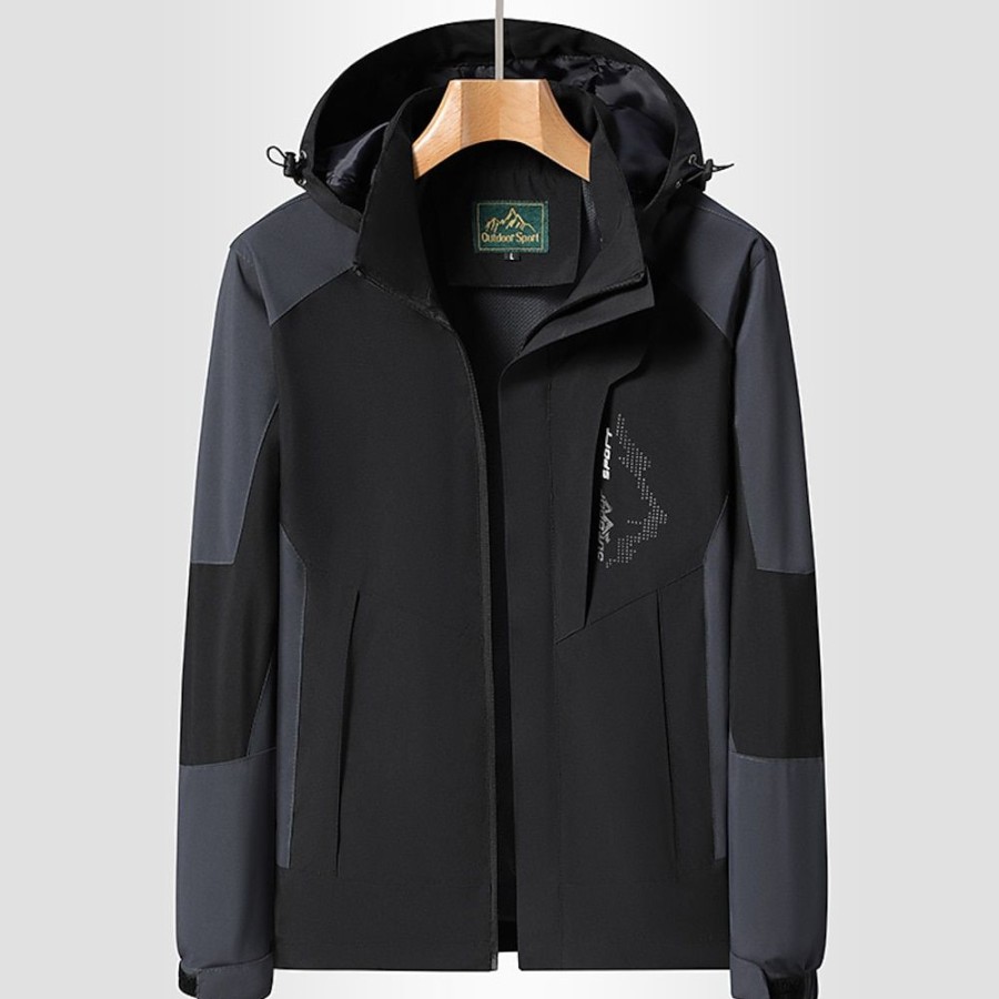 Vetements D'Exterieur Pour Hommes LITB | Homme Veste D Exterieur Impermeable Veste De Randonnee Veste Coupe-Vent Exterieur Usage Quotidien Chaud Automne Hiver Bloc De Couleur Mode Vetement De Rue Capuche Normal