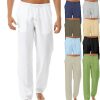 Boutique De Linge LITB | Homme Pantalon En Lin Pantalon Pantalon De Plage Cordon Ceinture Elastique Basique A La Mode Sportif Du Quotidien Micro-Elastique 100% Coton Confort Respirable Exterieur Plein Couleur Pleine