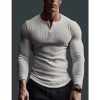 T-Shirts Et Debardeurs Pour Hommes LITB | Homme Chemise Henley Shirt T-Shirt Chemise A Manches Longues Plein Bande De Fosse Henley Plein Air Vacances Manche Longue Vetement Tenue Mode Design Basique