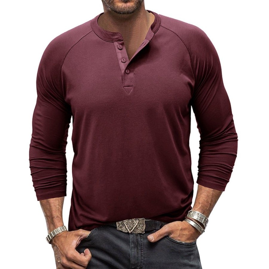 T-Shirts Et Debardeurs Pour Hommes LITB | Homme T Shirt Tee Chemise Henley Shirt T-Shirt Chemise A Manches Longues Plein Henley Plein Air Vacances Manche Longue Vetement Tenue Mode Design Basique