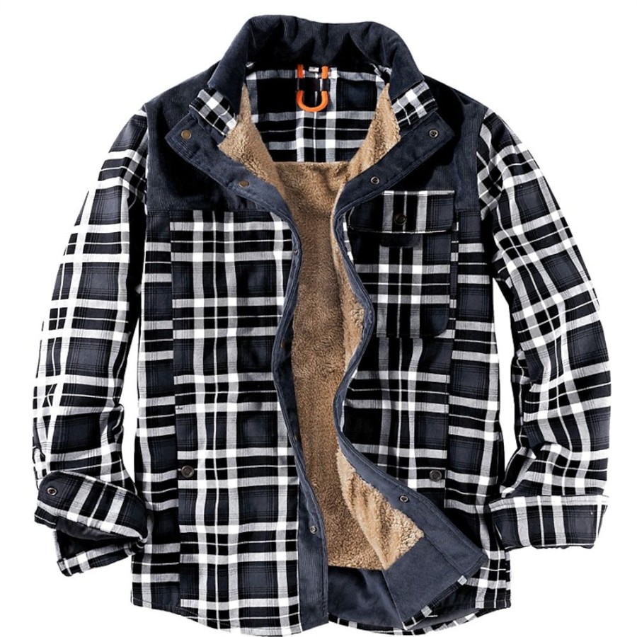 Vetements D'Exterieur Pour Hommes LITB | Homme Chemise Veste Veste Polaire Chemise Exterieur Usage Quotidien Chaud Poche Bouton Pression Automne Hiver Plaid Mode Vetement De Rue Revers Normal Fonce