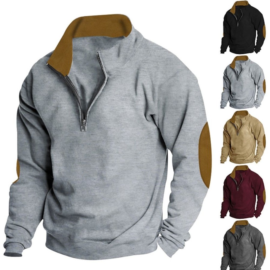 Sweats A Capuche Et Sweat-Shirts LITB | Homme Sweat Shirt Sweat-Shirt Quart De Fermeture Eclair Col Mao Plein Patchwork Sport & Loisir Du Quotidien Vacances Vetement De Rue Basique Decontractees