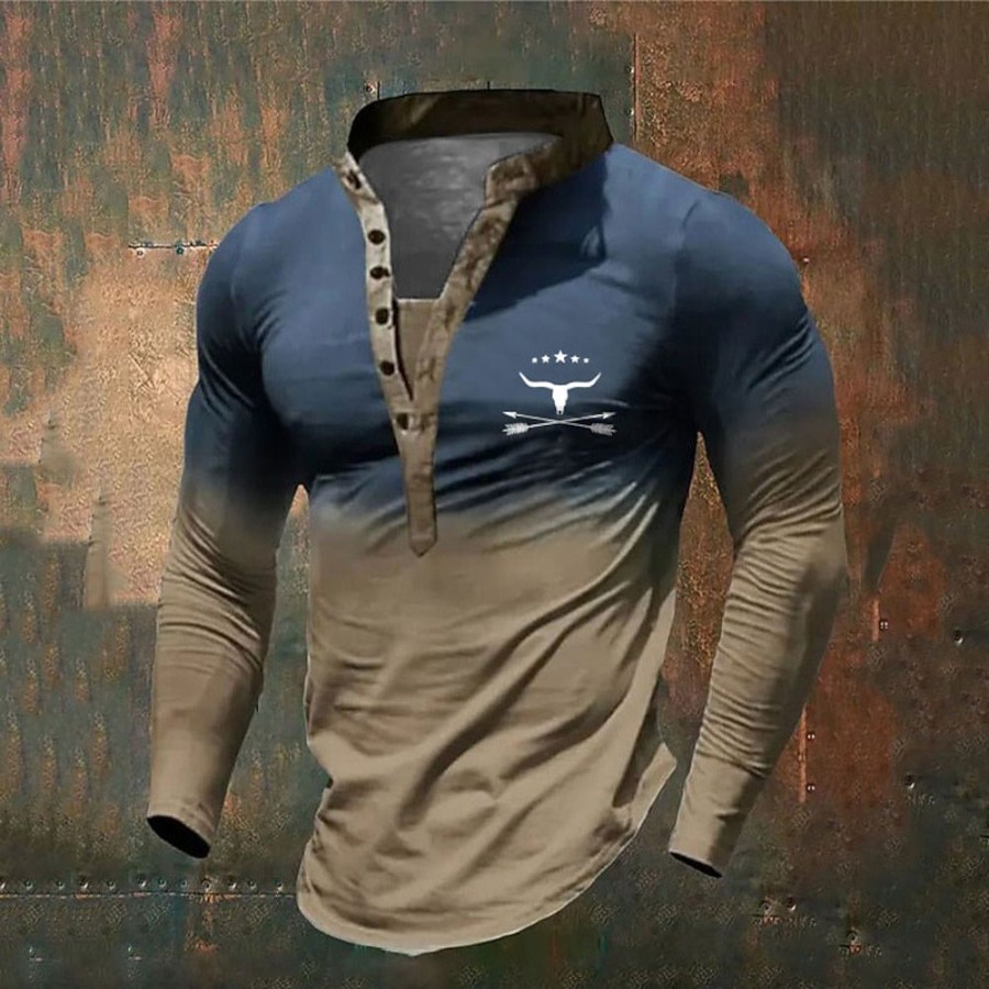 T-Shirts Et Debardeurs Pour Hommes LITB | Graphic Bloc De Couleur Cowboy Du Quotidien Retro Vintage Decontractees Homme 3D Effet Chemise Henley Shirt Vacances Sortie Festival T-Shirt Manche Longue Henley Chemise Printemps